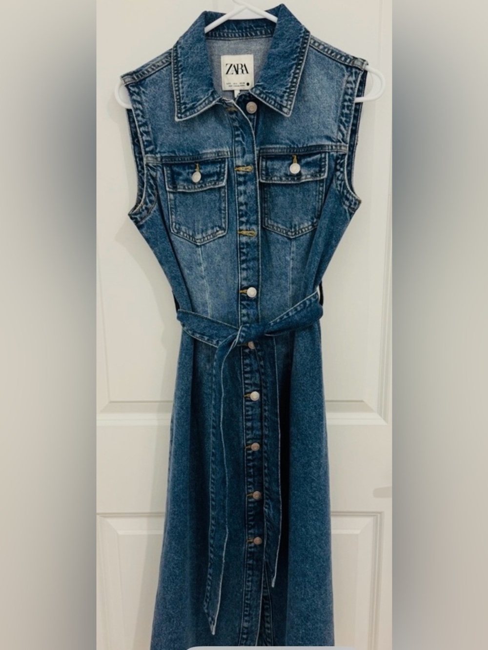 Zara Blue Denim Midi Shirt Dress